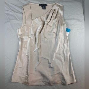 Per Se Sleeveless Blouse Women’s Size 6 Tan Beige Career Silk Top.